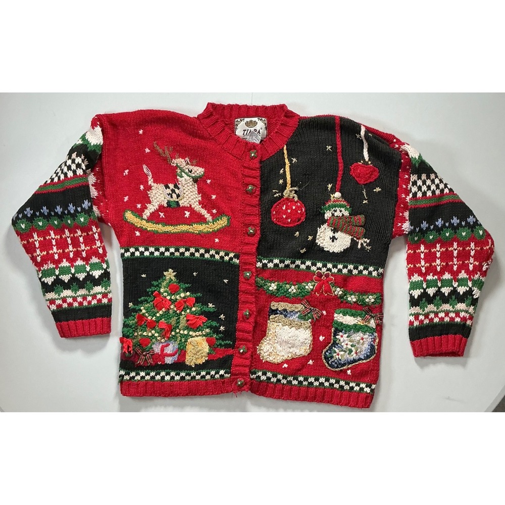 VTG Y2K Tiara International Granny Christmas Ugly Sweater Girls 16 Fits Women S